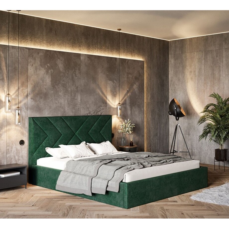 Łóżko tapicerowane 140x200 OLDO 1 tkanina hydrofobowa- butelkowa zieleń