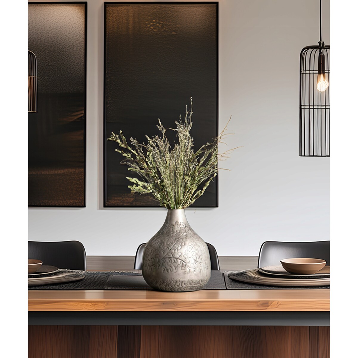 WAZON NA KWIATY BUKIET SREBRNY LOFT DUŻY 35cm metalowy matowy do gałęzi