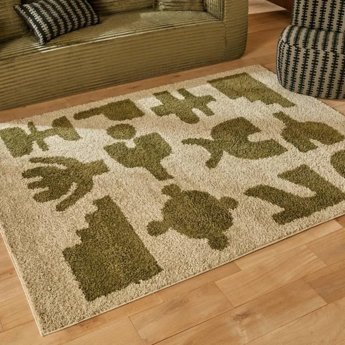 Dywan prostokątny z wzorami, zielony-khaki, 160x230 cm