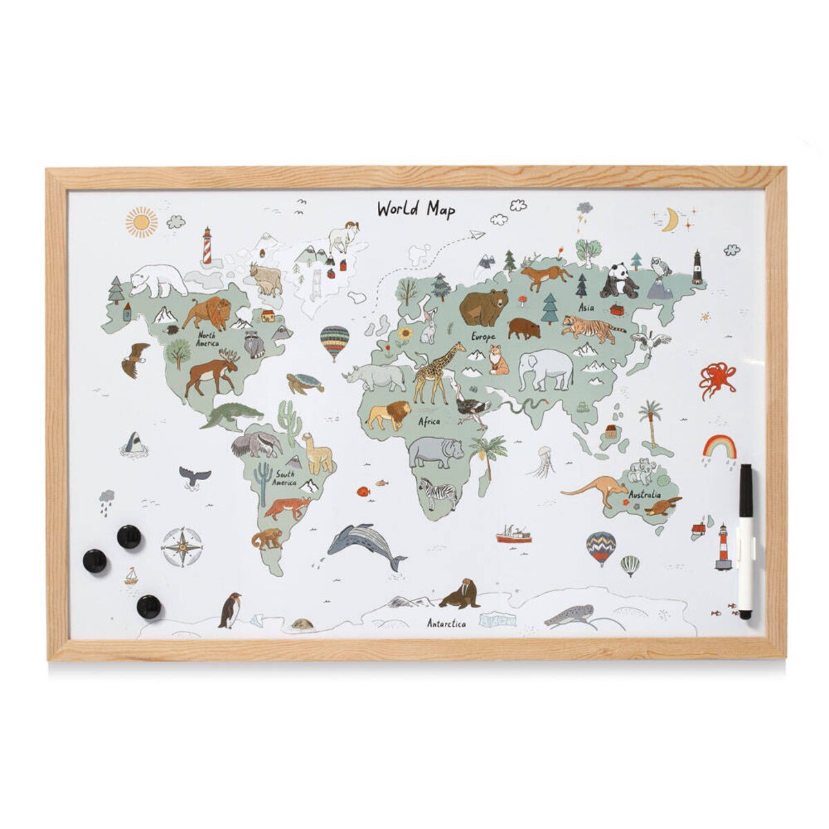 Tablica magnetyczna, mapa świata, 60 x 40 cm