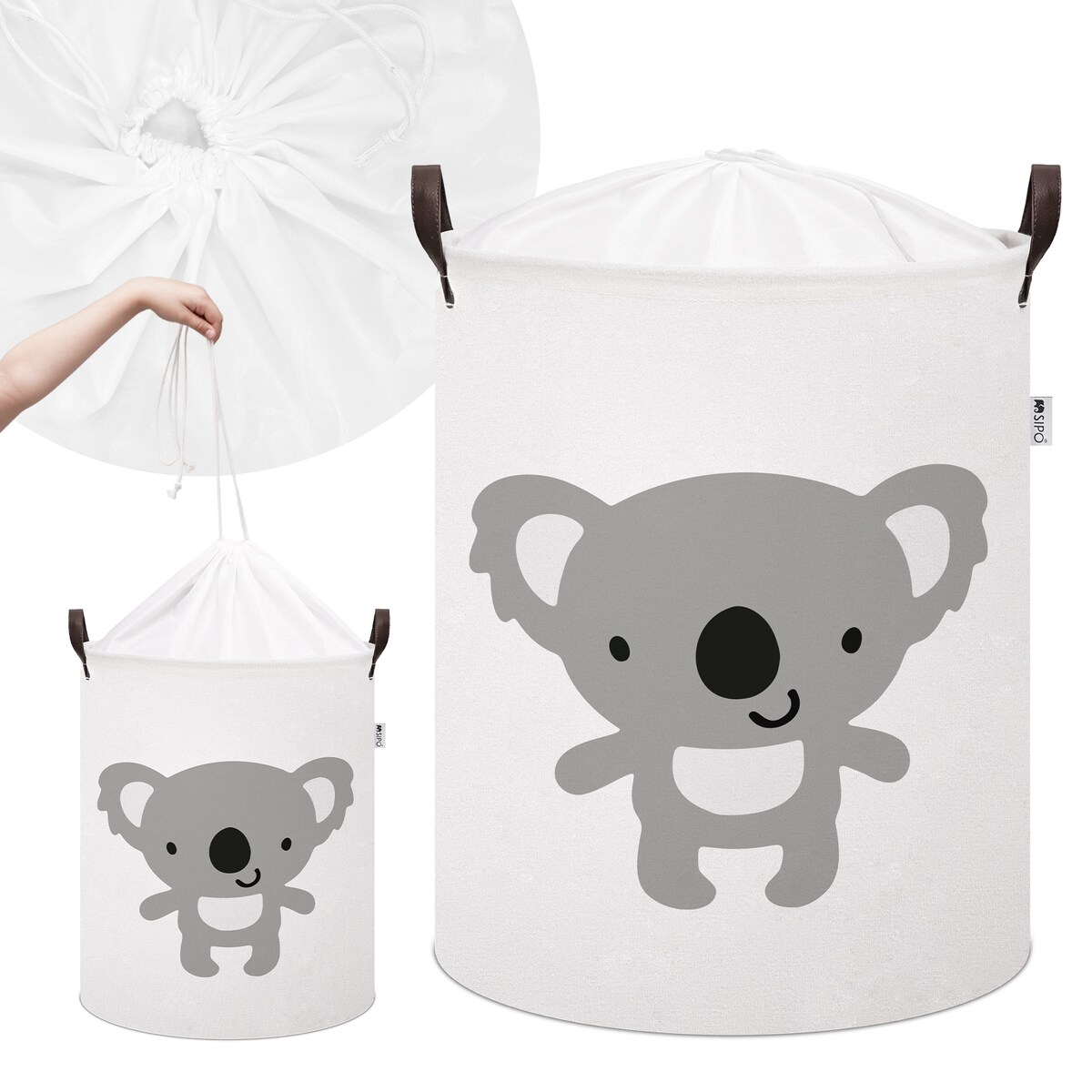 bawełniany kosz na zabawki sipo, zamykany na ściągacz, koala, xl