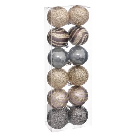 Wielokolorowe bombki o różnym wykończeniu, Ø 4 cm, 12 szt.