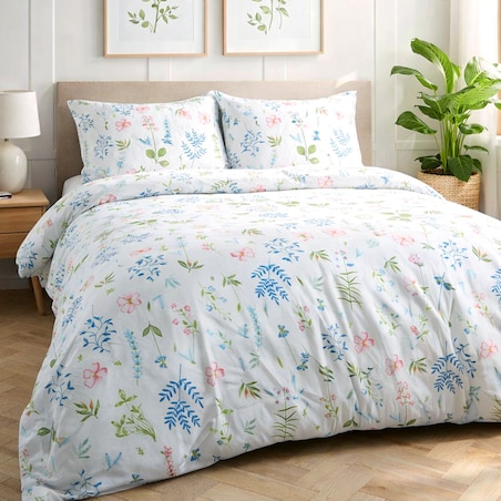 Pościel flanelowa 160x200 Lanira biała w kolorowe kwiaty, Flanelove