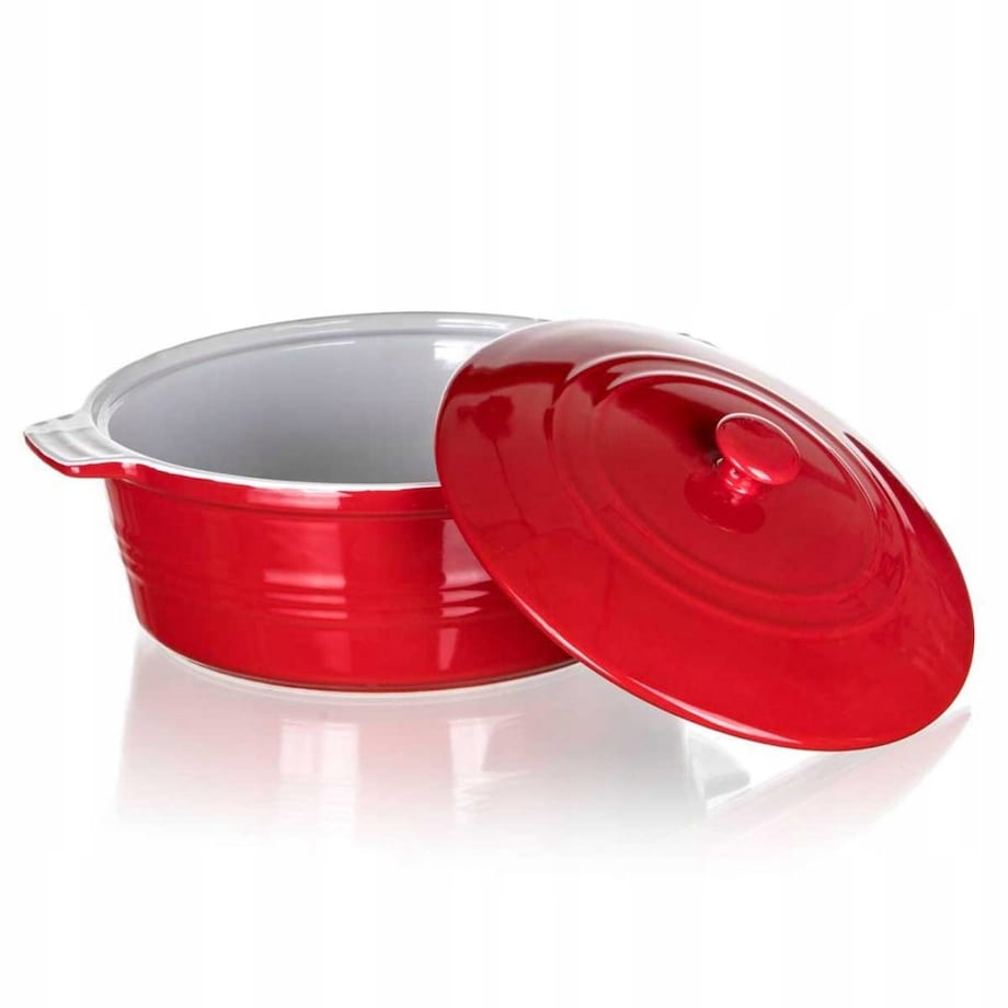 NACZYNIE CERAMICZNE Z POKRYWĄ DO ZAPIEKANIA 26 cm 3L czerwone na prezent