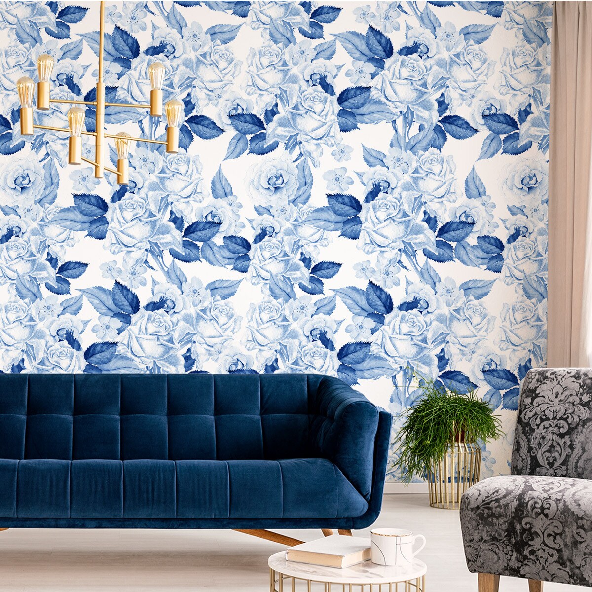 Tapeta Niebieskie RÓŻE Kwiaty i Liście