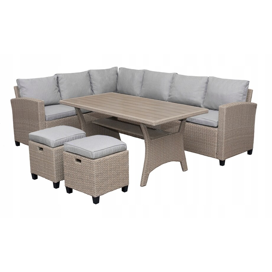 Zestaw Ogrodowy Wypoczynkowy Narożnik Stół Pufy Meble Ogrodowe Technorattan Venezia