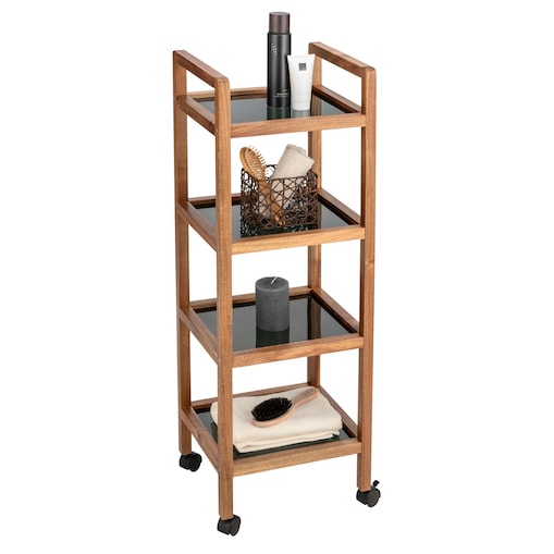 Mobilny regał z drewna akacji FONDI, 4 poziomy, wys. 101,5 cm