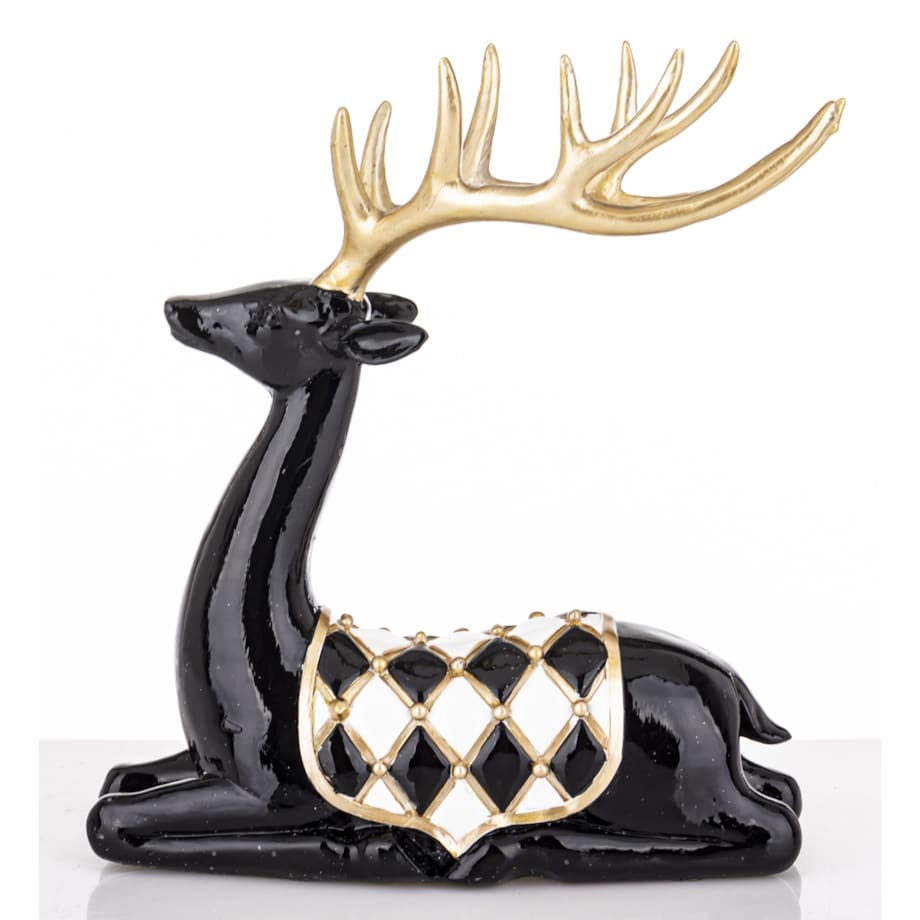 Figurka - leżący jeleń ciemnobrązowy 22x20x8 cm BALLERA z derką w szachownicę