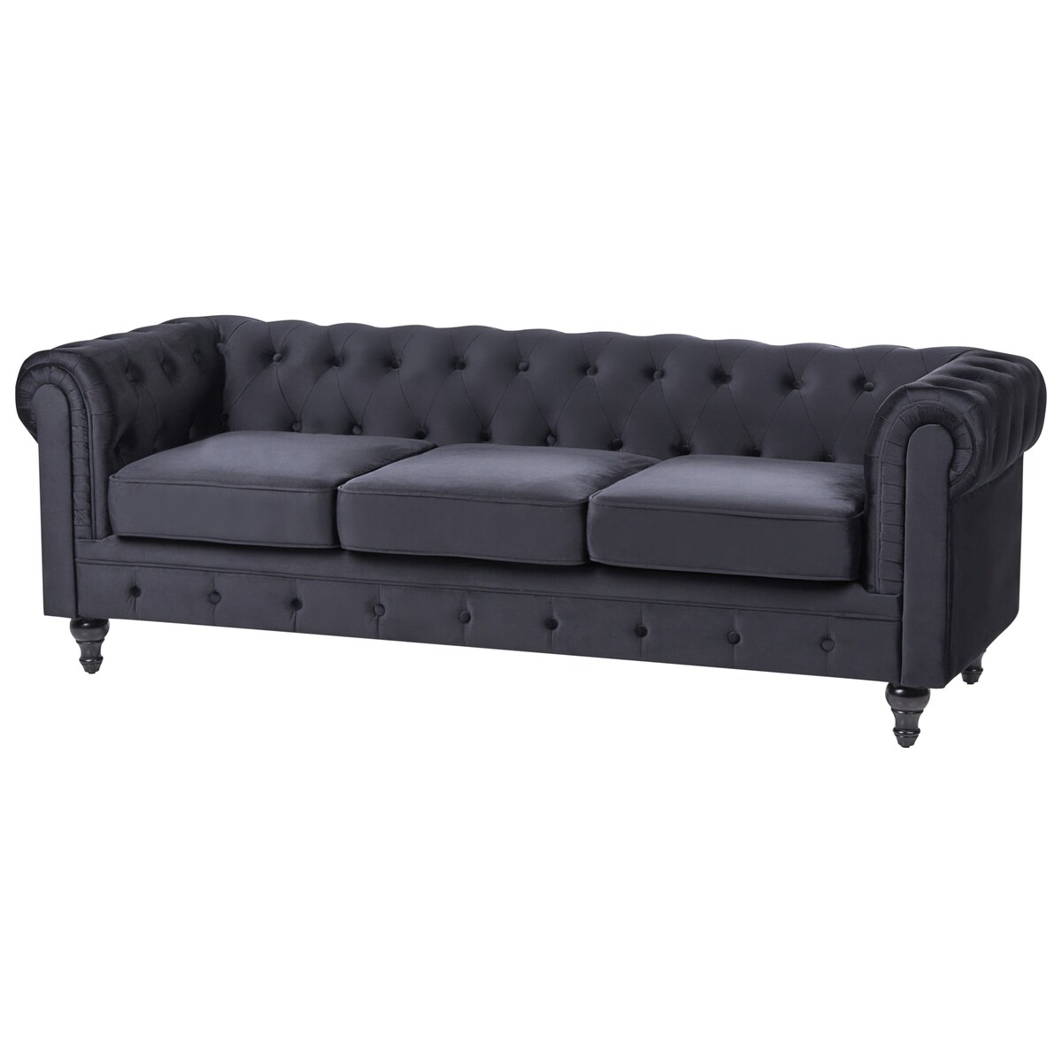 Sofa dla 3 osób CHESTERFIELD Welur Czarny