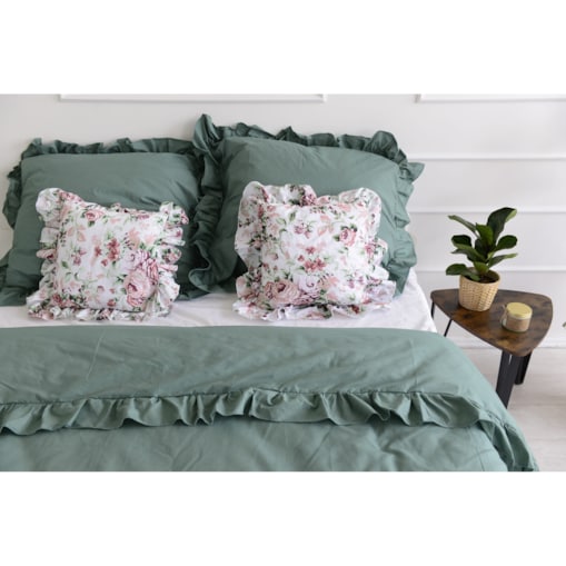 Pościel Bawełniana Z Falbanką Zestaw Komplet Do Sypialni Kołdra + 4 Poduszki 160X200