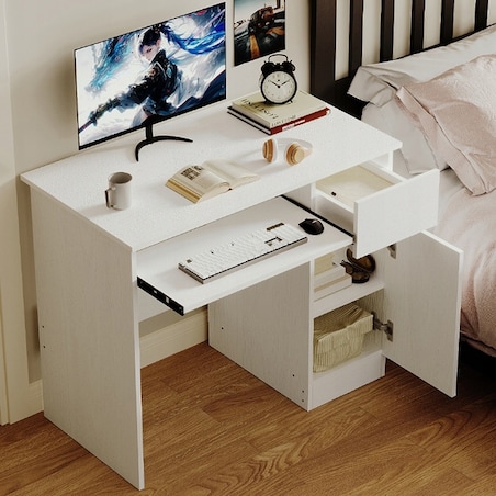Biurko komputerowe stolik białe młodzieżowe nowoczesne z szuflada półka