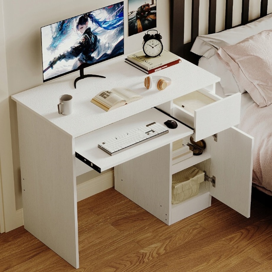 Biurko komputerowe stolik białe młodzieżowe nowoczesne z szuflada półka