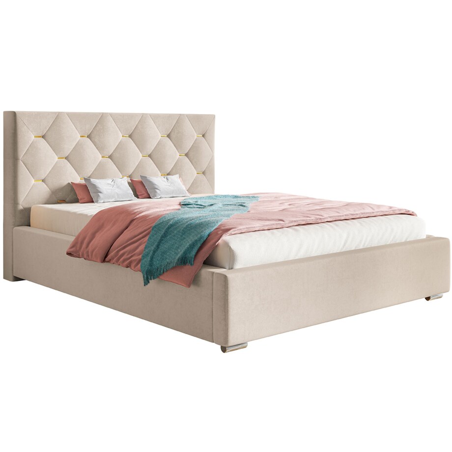 Łóżko sypialniane 200x200 BEN 17 stelaż metelowy, z pojemnikiem-beżowe