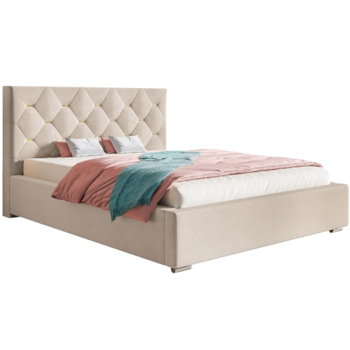 Łóżko sypialniane 200x200 BEN 17 stelaż metelowy, z pojemnikiem-beżowe