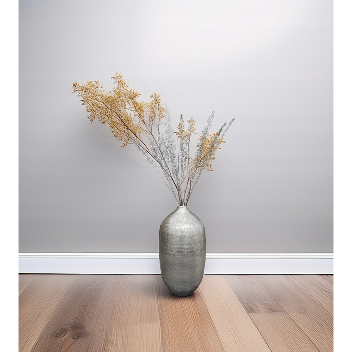 WYSOKI WAZON PODŁOGOWY 48cm SREBRNY METALOWY loft ozdoba do salonu domu