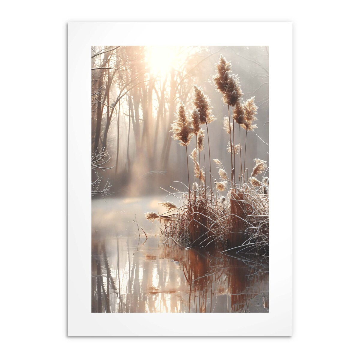 Beżowy Plakat z Trawą Obraz czarnej w ramie 50x70 Dekoracja do Salonu Biura