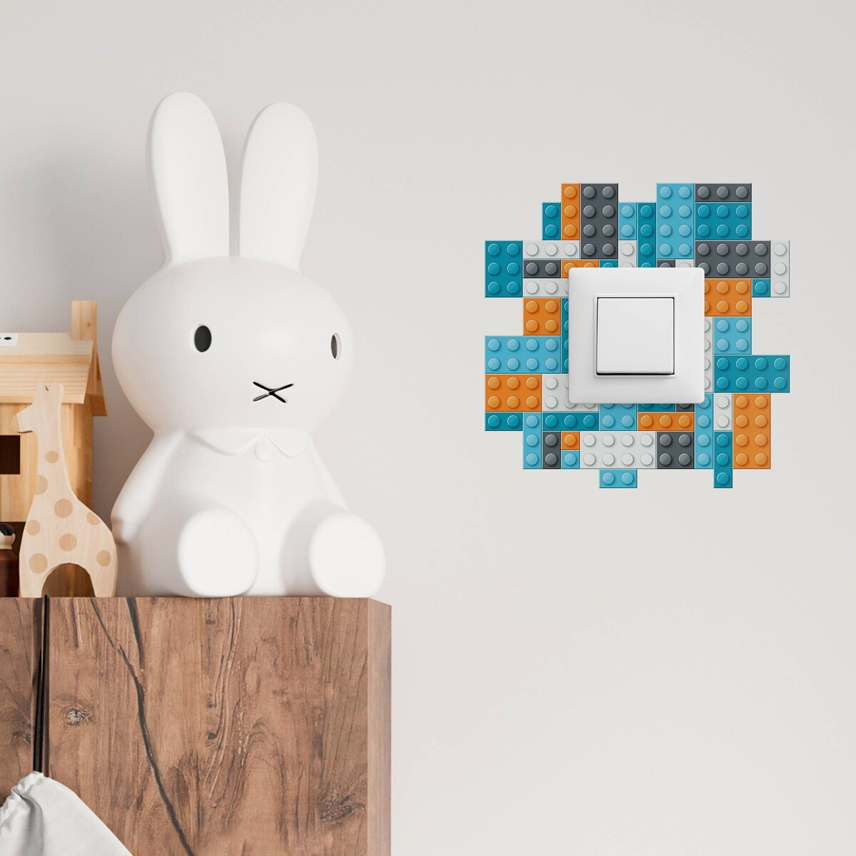 Naklejka Pod Włącznik Kontakt Kolorowe Klocki Lego Do Pokoju Chłopca 20x20cm