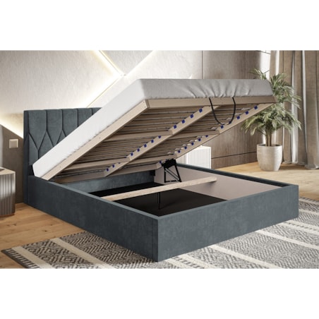 Łóżko tapicerowane 140x200 OLDO 9 z pojemnikiem- butelkowa zieleń