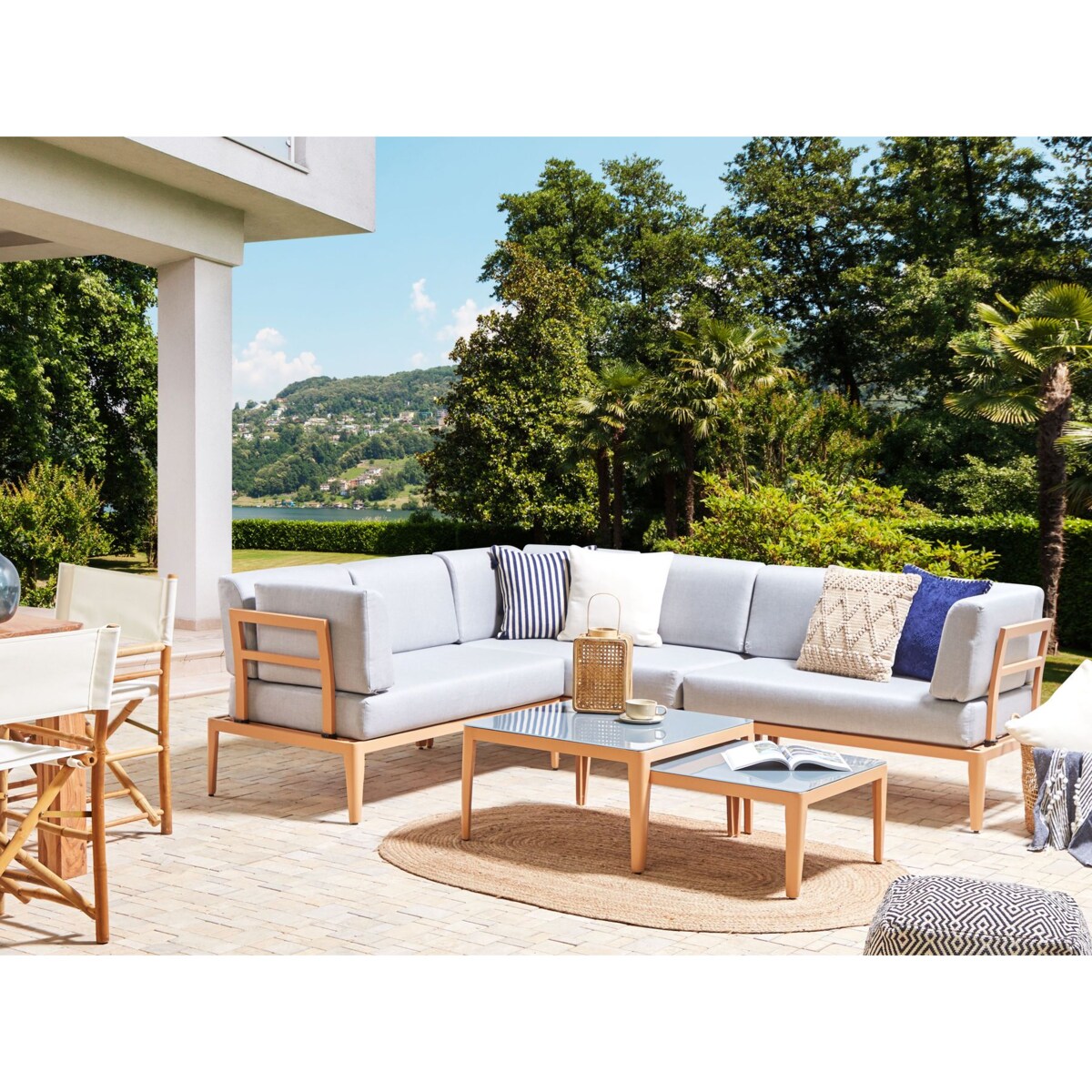 Narożnik ogrodowy ze stolikiem dla 6 osób RIMA III Lewostronny Modułowy Metal Szary