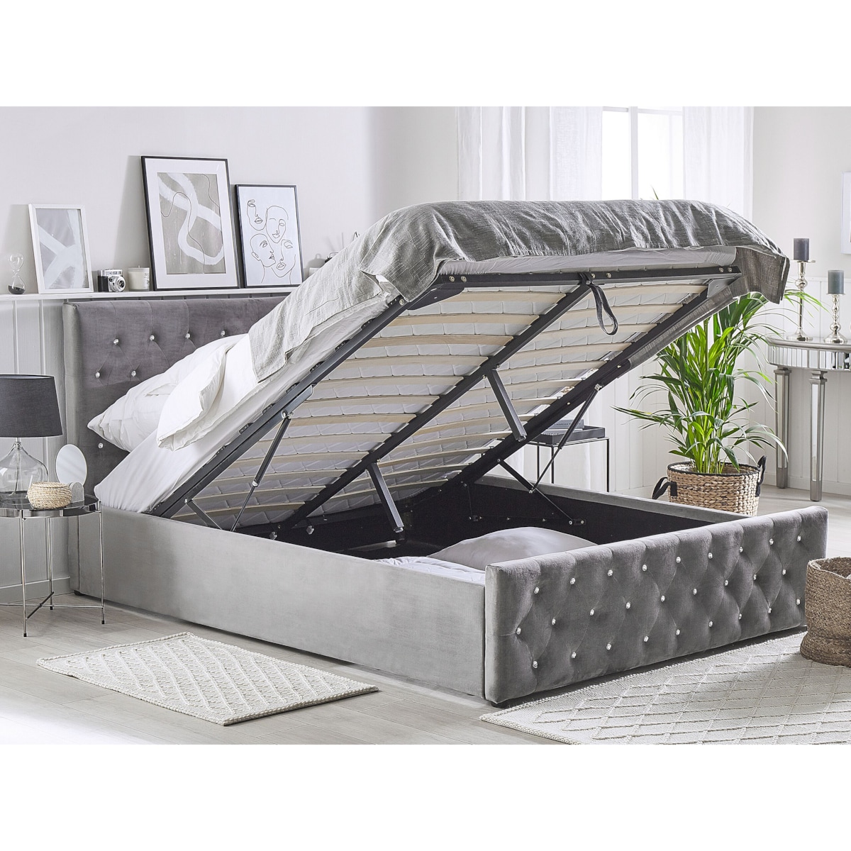 Łóżko z pojemnikiem welurowe 140 x 200 cm szare AMIENS