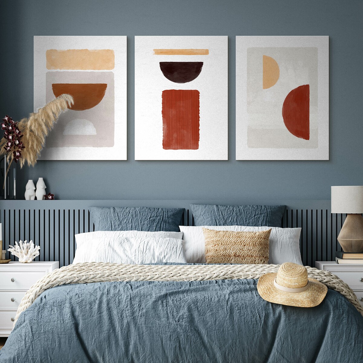 OBRAZY DO SYPIALNI SET AZTECKI WZORY STYL BOHO ABSTRAKCJA 90x40cm