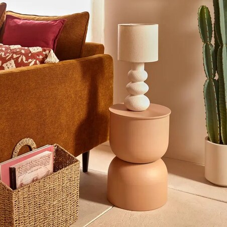 Stolik pomocniczy, boczny, Ø31 cm, metalowy, Palmoba, beżowy