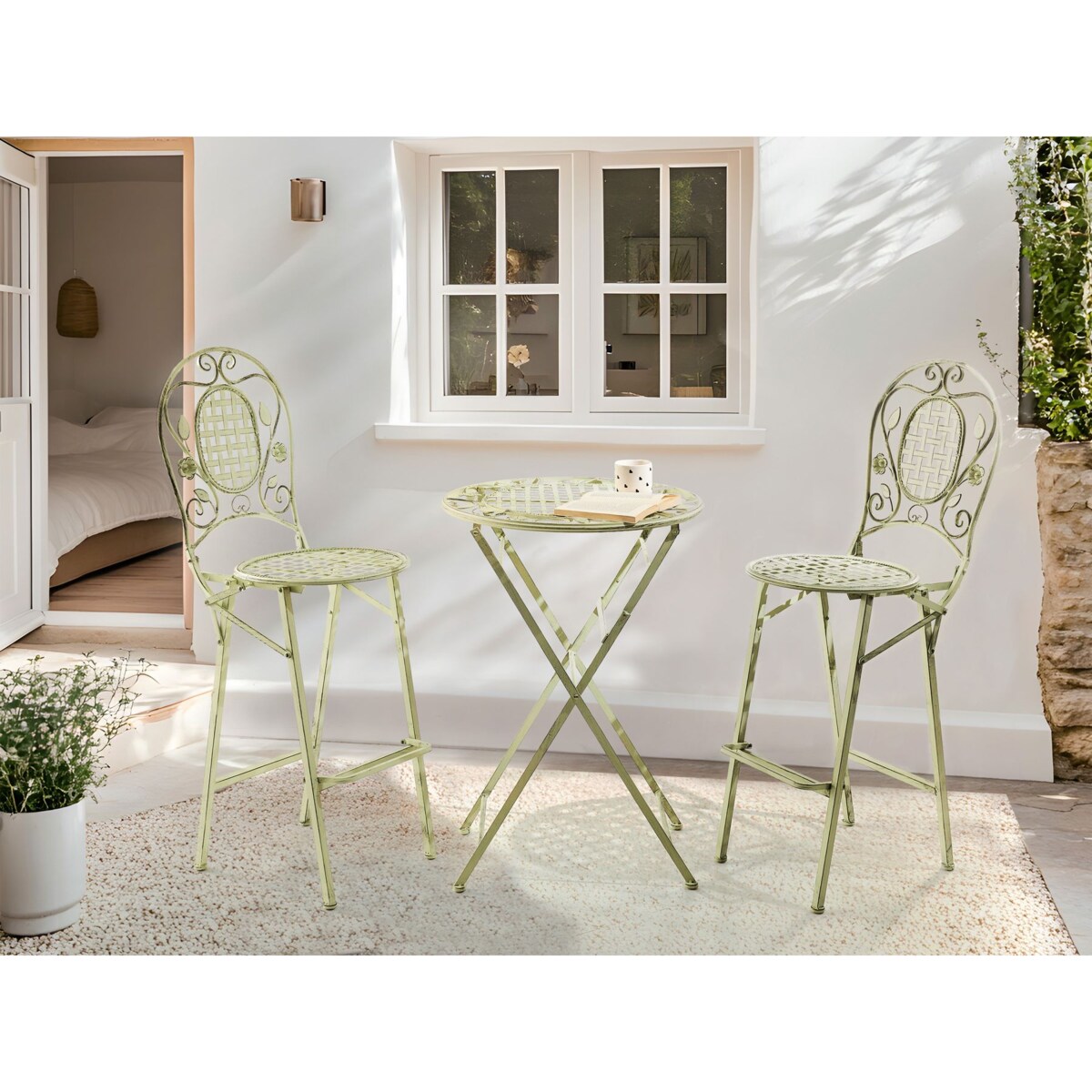 Stolik ogrodowy barowy metalowy  60 cm zielony BIVIO