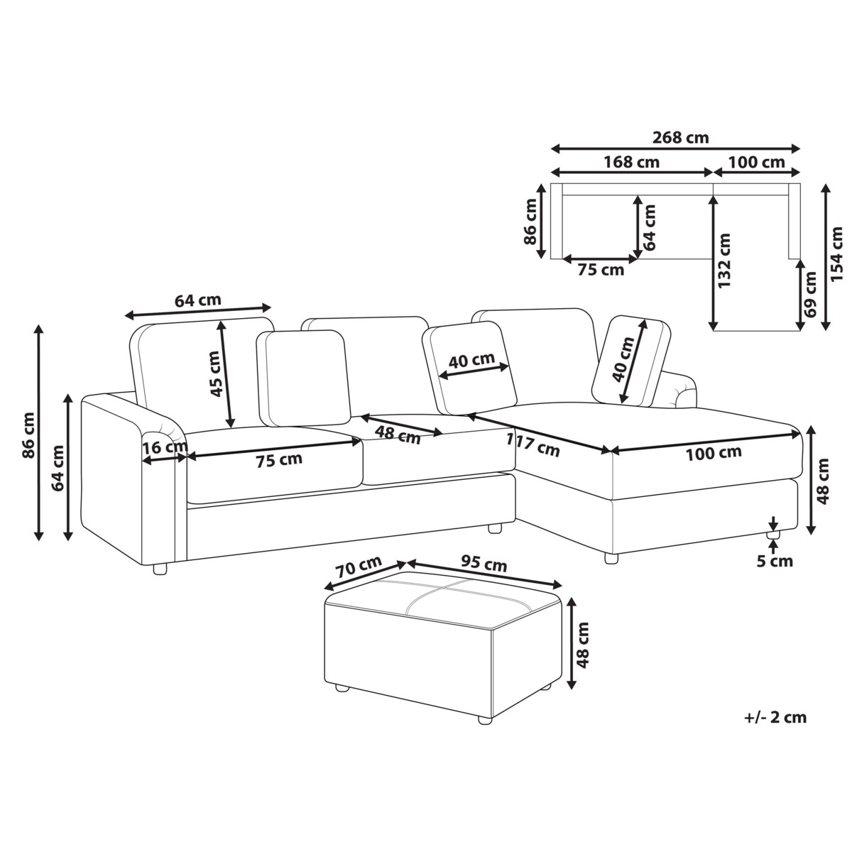 Sofa narożna lewostronna z otomaną KOHLO Beżowoszary Tkanina Lewostronny