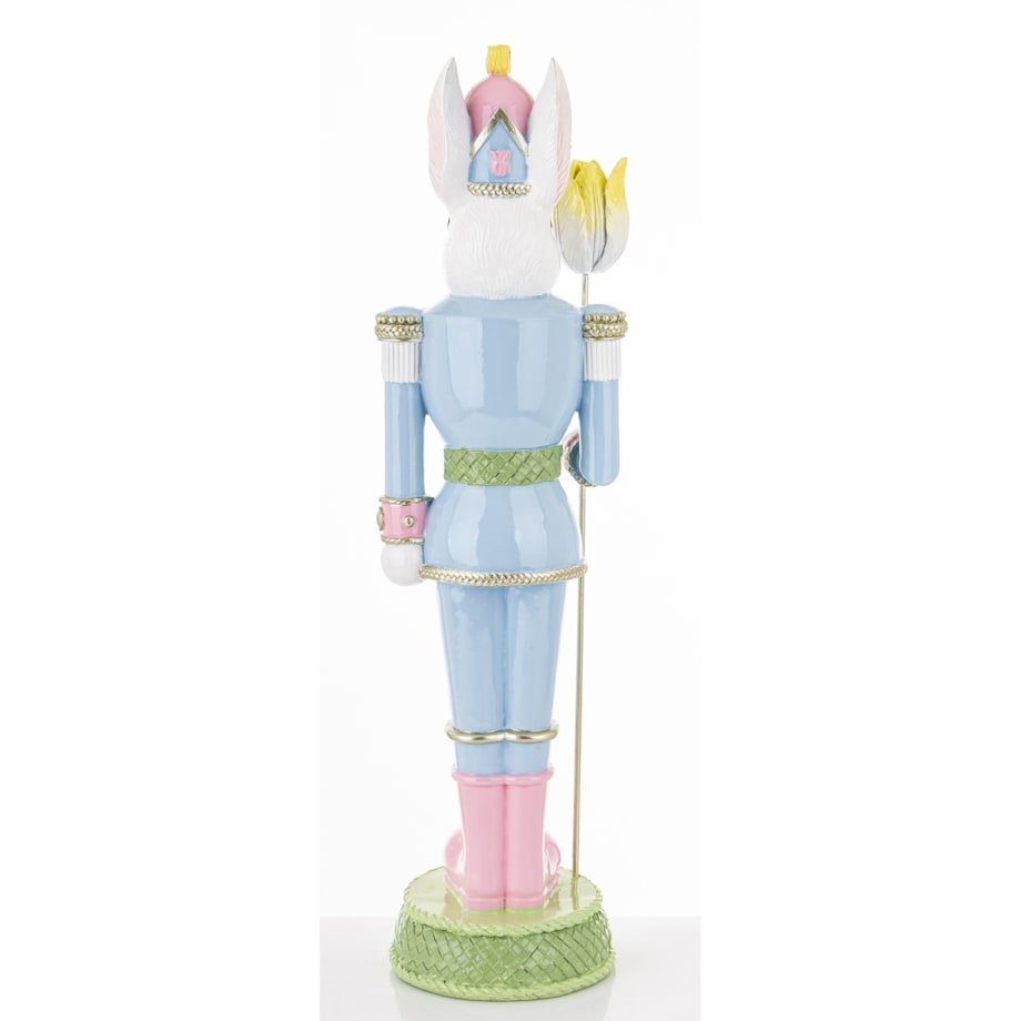 Figurka - Królik w błękitnym mundurze 55x15x14 cm SOLDATO-2 z tulipanem