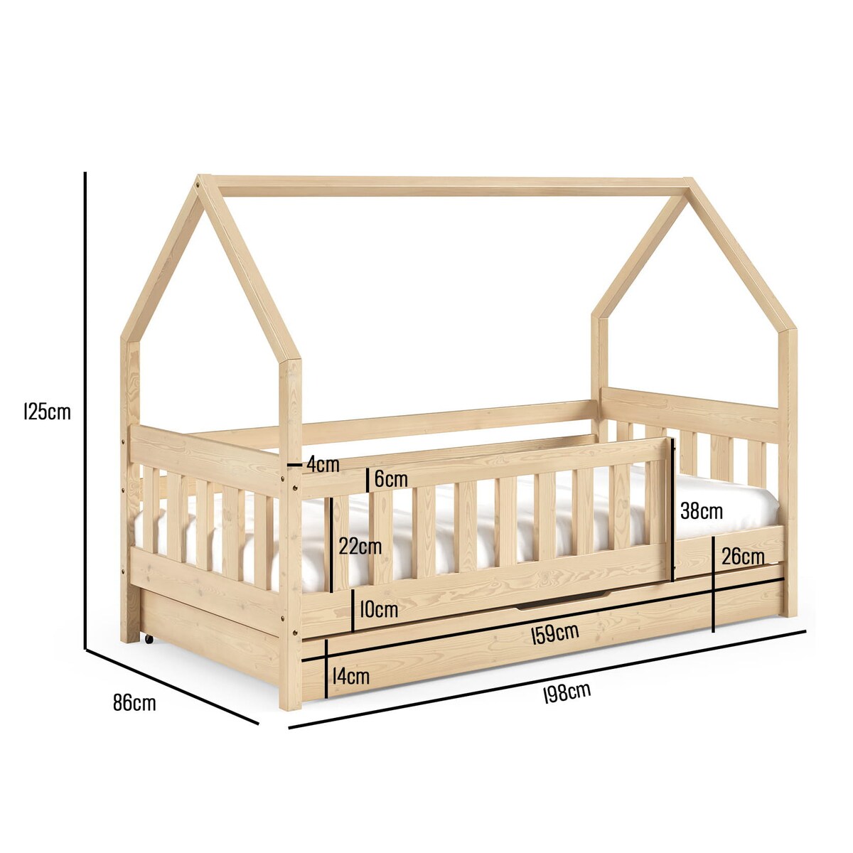 Łóżko dziecięce domek Mila sosna 80x190