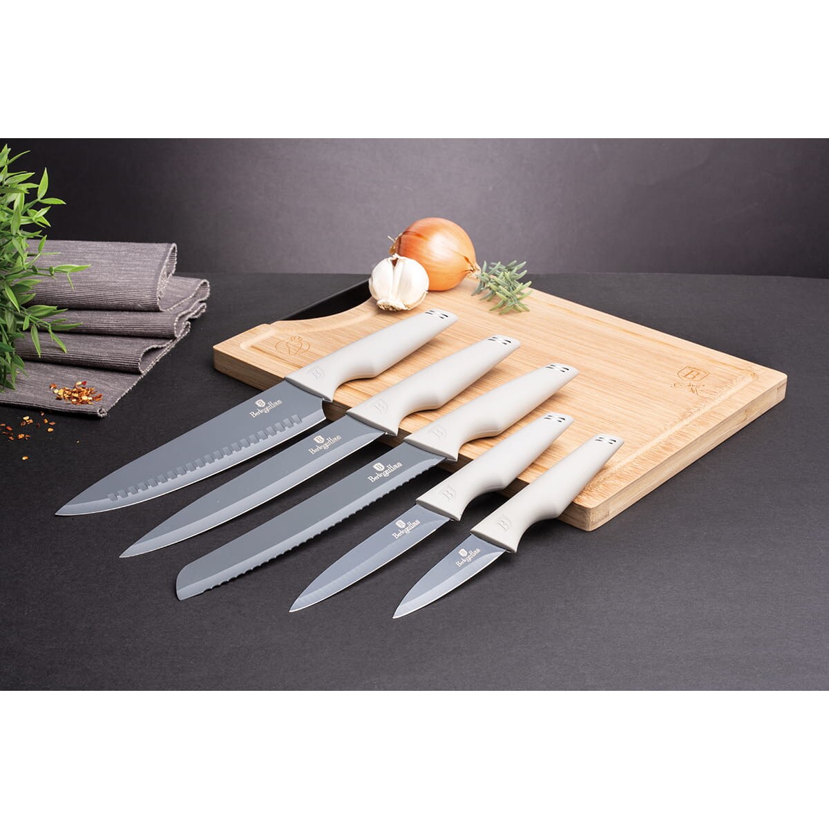 Zestaw noży z deską do krojenia 6 elementów BERLINGER HAUS Aspen