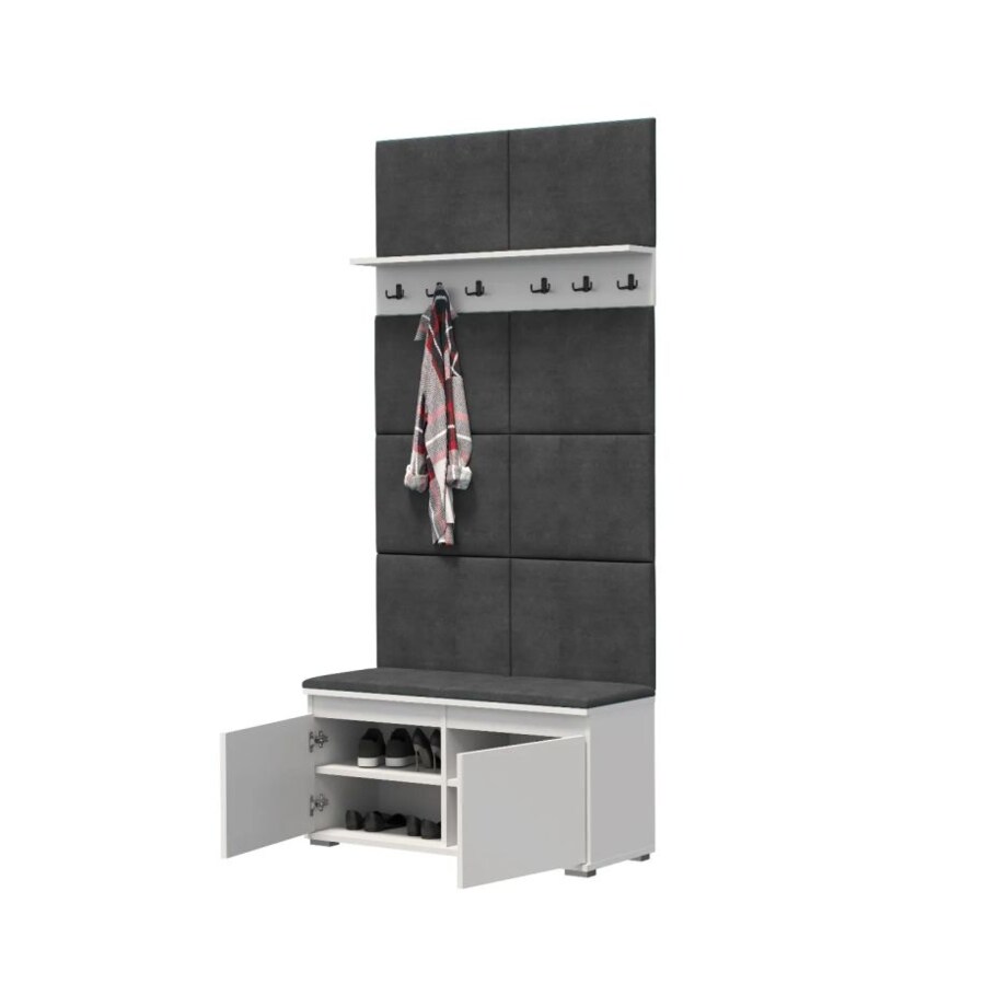 Szafka na buty z siedziskiem i wieszakiem SINGAPUR 100 biała/szara