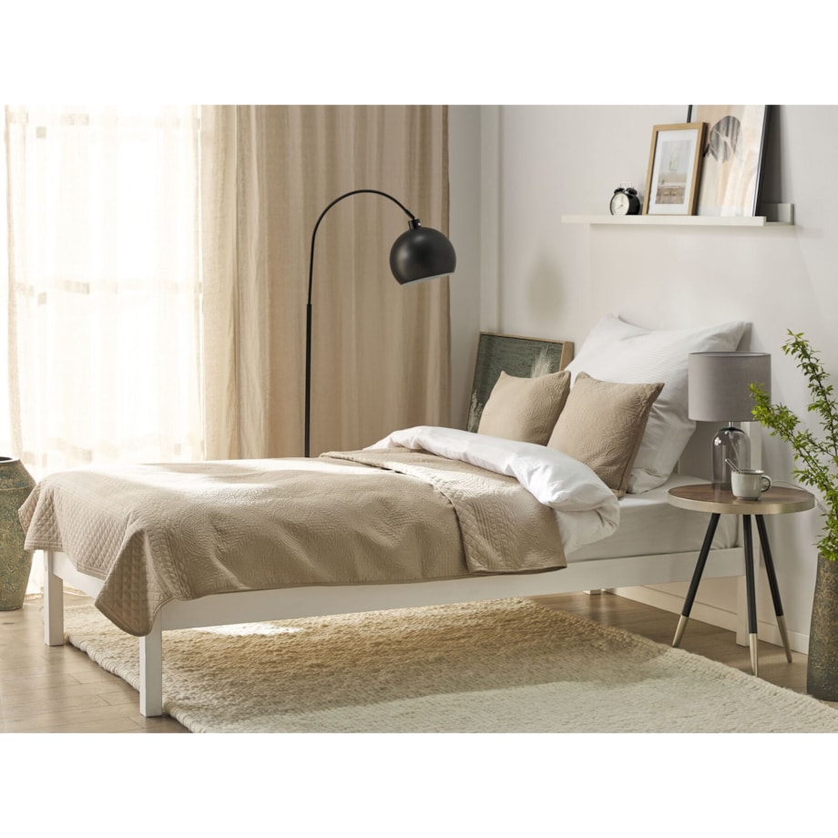 Komplet narzuta na łóżko z poduszkami tłoczona 140 x 210 cm szarobeżowy SHUSH