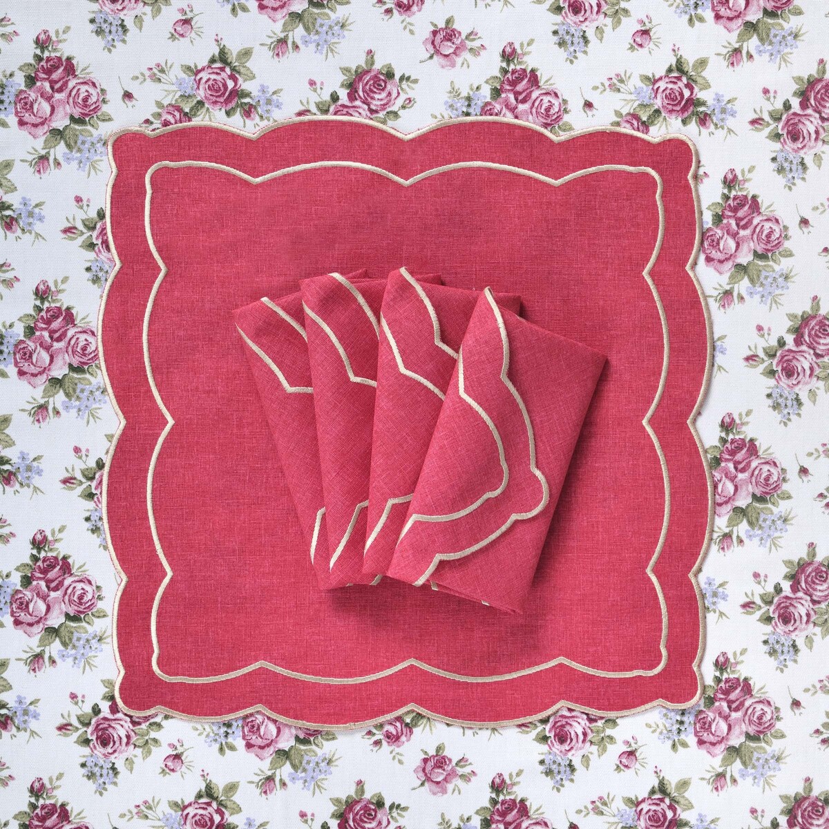 Haftowane serwetki Magenta Onde - 6 sztuk