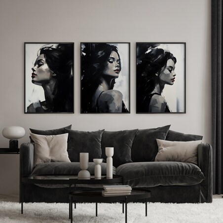 ZESTAW 3X PLAKAT W RAMIE DO SYPIALNI CZARNO-BIAŁE KOBIECE PORTRETY 30x40cm