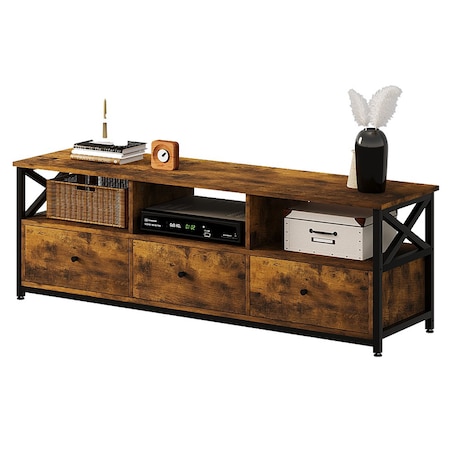 SZAFKA RTV POD TELEWIZOR Z SZUFLADAMI VINTAGE LOFT RUSTYKALNY BRĄZ 143 CM