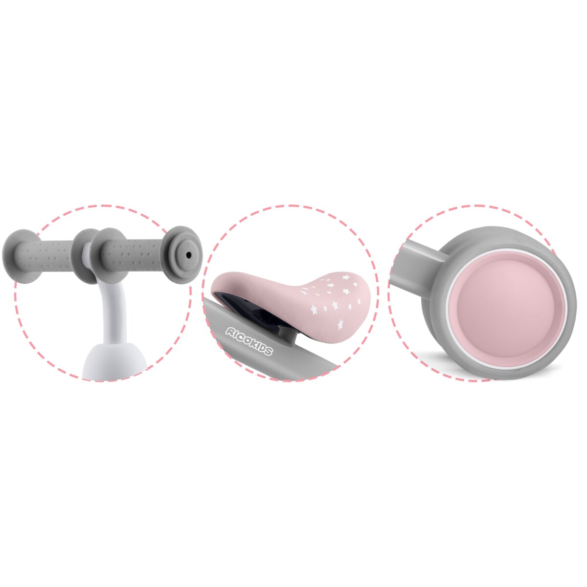 Rowerek biegowy trójkołowy jeździk dla dzieci lekki Ricokids szaro-różowy