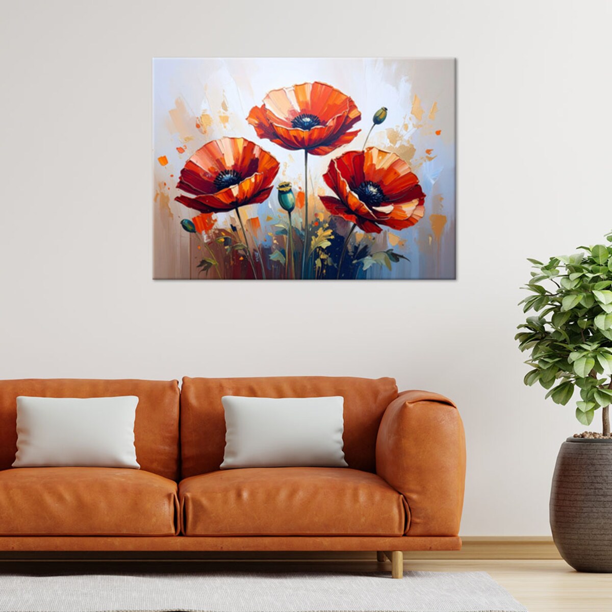 Feeby Obraz do salonu nowoczesny, Czerwone Maki na beżowym tle 90x60