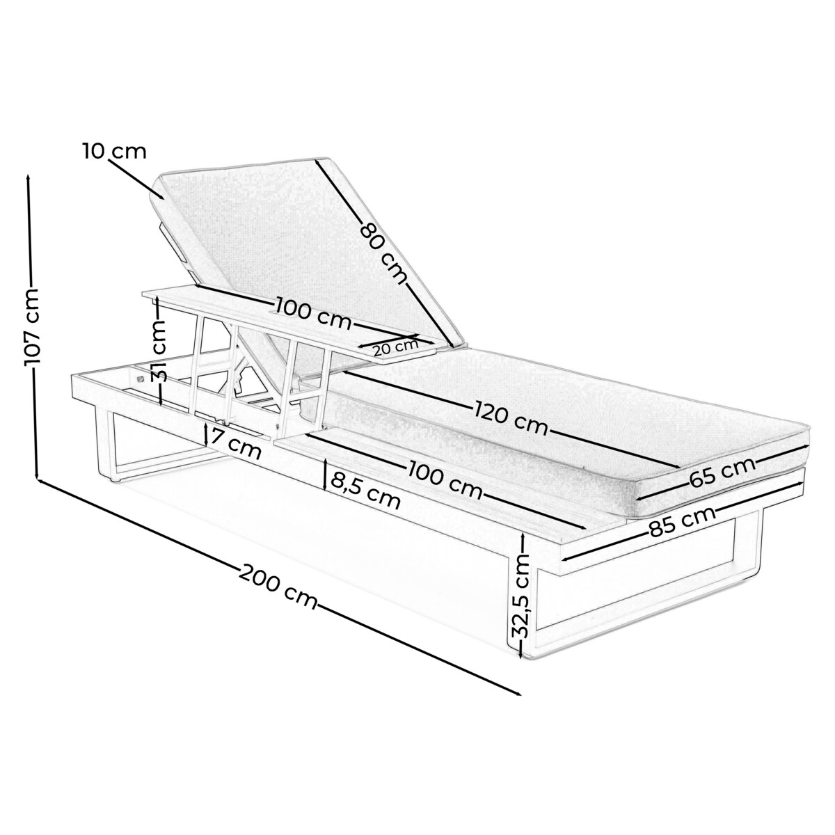 Leżak ogrodowy tarasowy z podnoszonym stolikiem aluminiowy ATOL beżowy