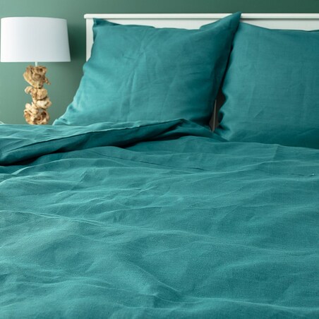 Komplet pościeli lnianej Linen 220x200cm emerald green, 220 x 200 cm/ 2 x 80 x 70 cm