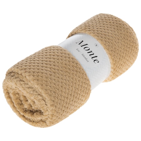 Beżowy Koc z mikrofibry 150 x 200 monte Kocyk Pled na Łóżko Kanapę Wersalkę