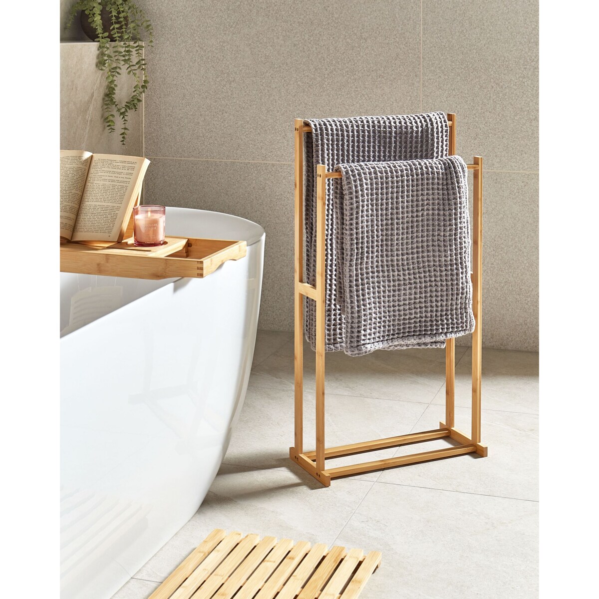 Bambusowy stojak na ręczniki 45 x 84 cm jasne drewno HOBOKEN