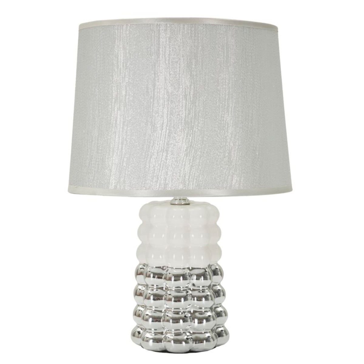 Lampa stołowa Lace, kolor biały i srebrny, ceramika, żelazo i tkanina, 23 x 23 x 33 cm, 1 x E14, do salonu i sypialni, Mauro Ferretti