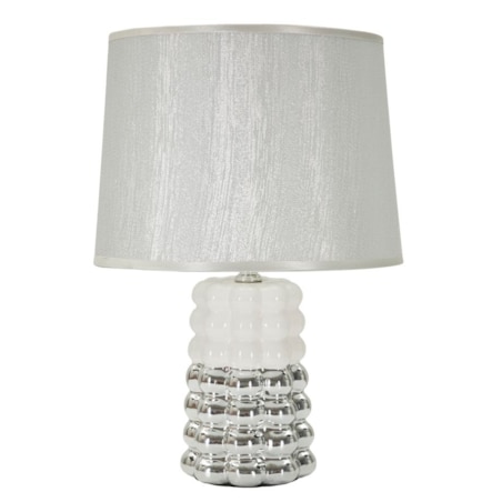 Lampa stołowa Lace, kolor biały i srebrny, ceramika, żelazo i tkanina, 23 x 23 x 33 cm, 1 x E14, do salonu i sypialni, Mauro Ferretti