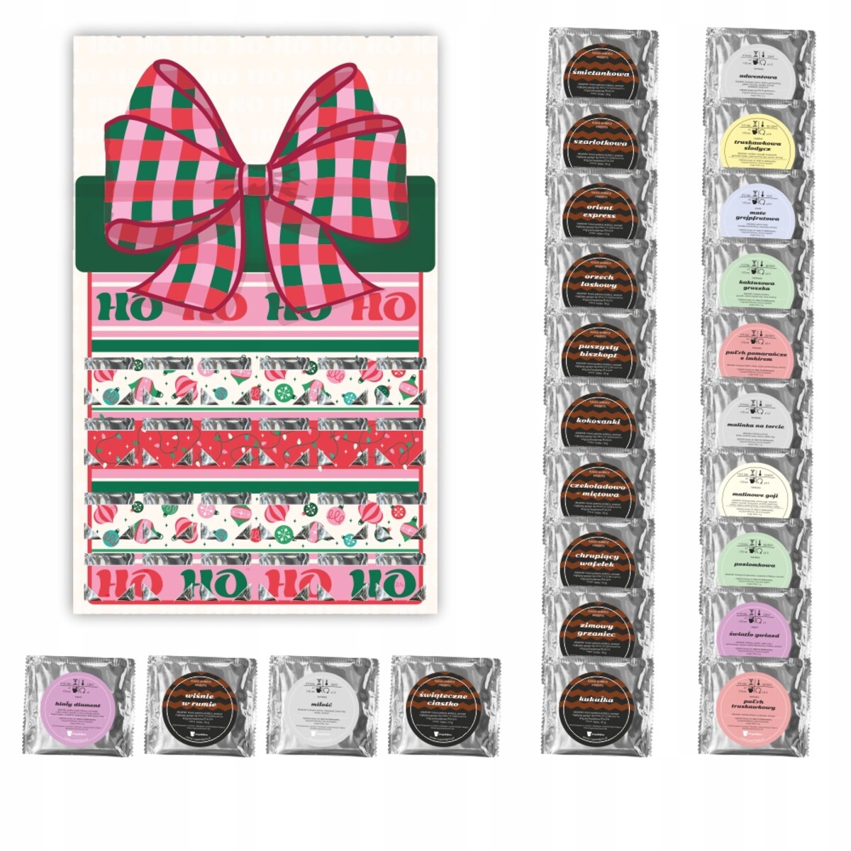 MAXI Kalendarz adwentowy z kawą i herbatą Christmas Countdown - 24 różne saszetki z kawą mieloną i aromatycznym suszem, prezent, upominek, podarunek na Mikołaja Mikołajki