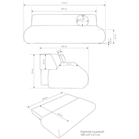 Kanapa PENTI bez boczków z funkcją spania obita tkaniną PUENTE pomarańczowa