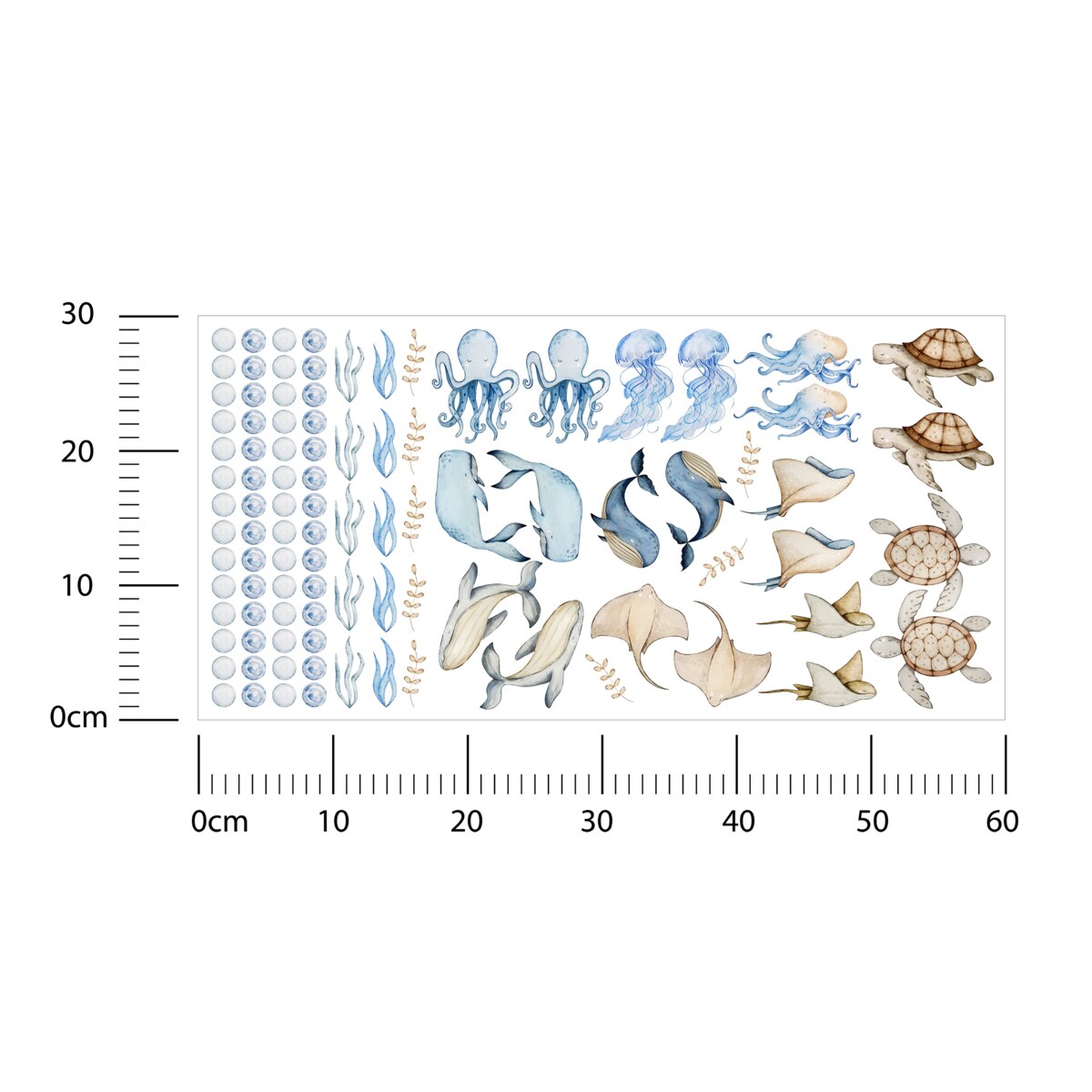 Naklejki Dla Dzieci Morskie Zwierzęta Wieloryby Ośmiornice Płaszczki ZESTAW 60x30cm