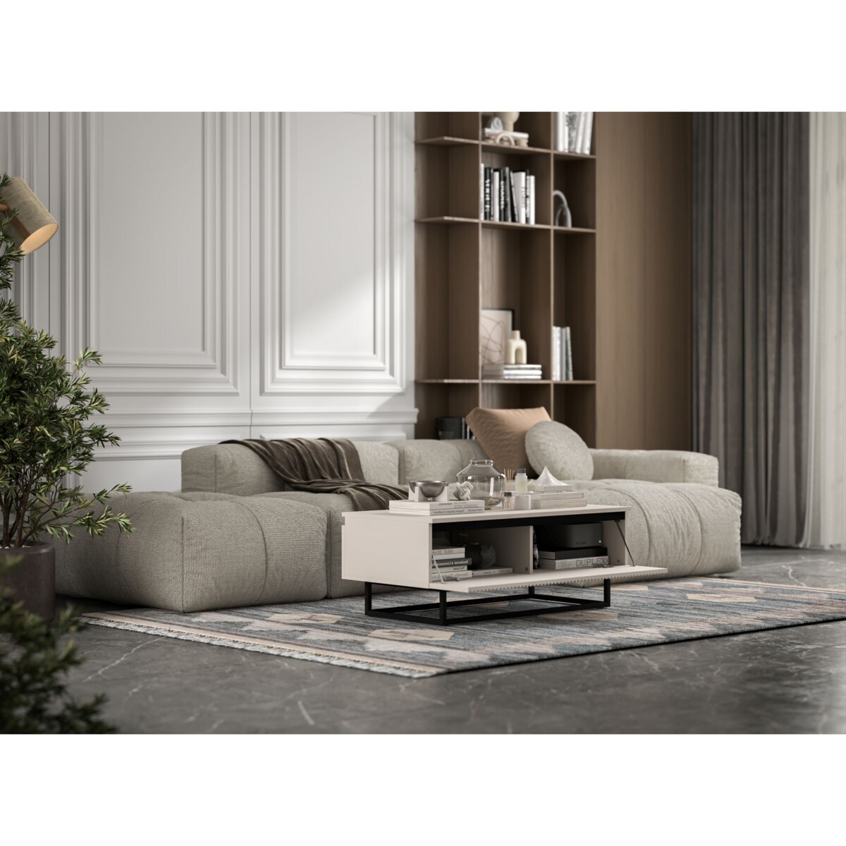 Stolik kawowy Glamour prostokątny elegancka ława Kaszmir Mat Czarny Stelaż 109 cm