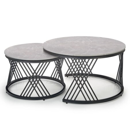 Zestaw 2 ław FLAMINGO szary marmur/czarny