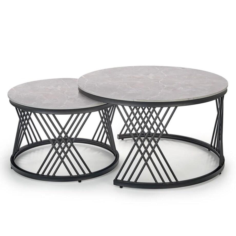 Zestaw 2 ław FLAMINGO szary marmur/czarny